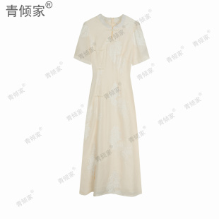 桃之夭夭 旗袍连衣裙新国风女装 2023夏季 刺绣新中式 新款 青倾家