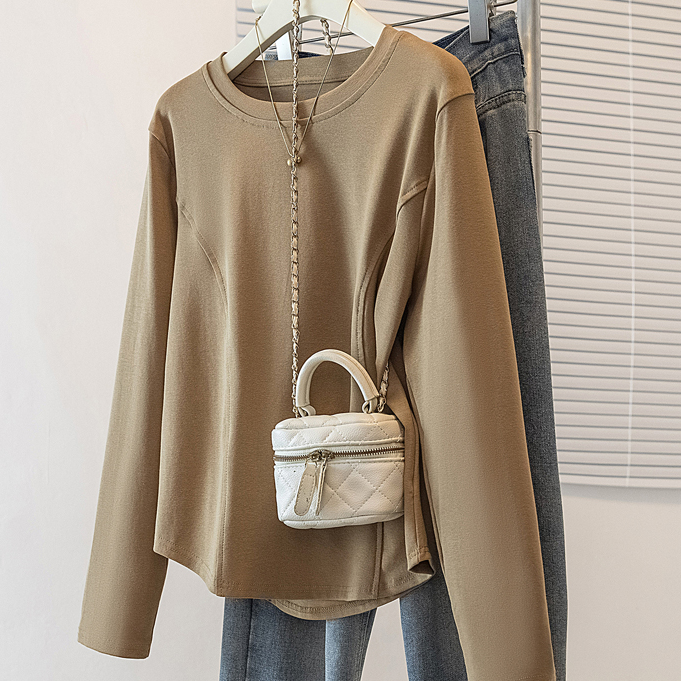 青倾家女装长袖T恤25年秋季新款显瘦设计感遮肉内搭打底衫上衣