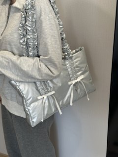 韩国ins 韩素希同款小众设计蝴蝶结银色托特包女包少女感斜挎包