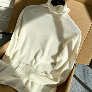 毛衣内搭上衣 软糯堆堆领修身 MorriChen米白色羊毛高领打底衫 清仓