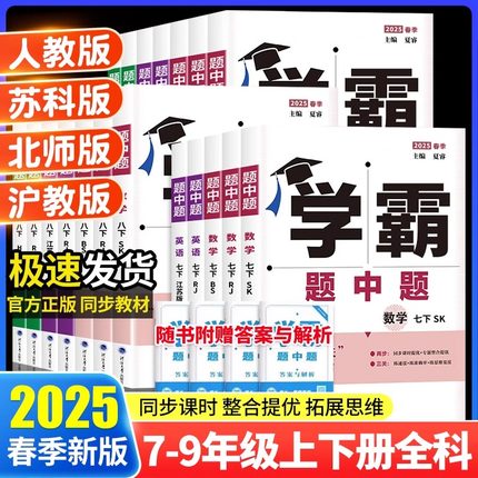 2025新版学霸题中题七八九年级下册数学物理化学语文英语789年级人教苏教苏科北师浙教初一初二三同步练习册提优训练辅导资料教辅