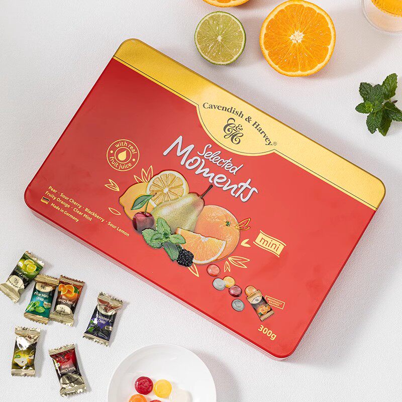 德国嘉云什锦礼盒水果糖怀旧女生喜糖婚庆年货零食情人铁盒装礼物