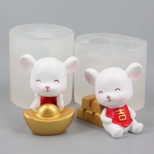 老鼠盐雕石膏树脂蜡烛3D硅胶模具