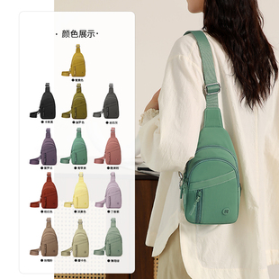 胸包女款女士运动休闲胸前包帆布单肩小背包牛津布黑色斜挎包女