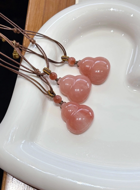 原创天然桃花酿金丝玉葫芦项链新中式国风粉嫩甜美可调节毛衣链