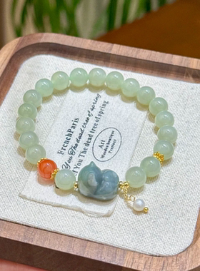 天然和田玉趴趴猫手链女款南红手串小众设计新中式闺蜜礼物送女友