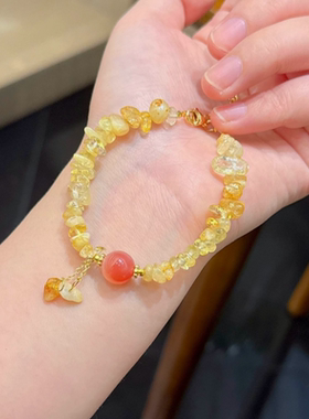 天然黄水晶碎碎冰手链女款不规则串珠招财玛瑙转运珠礼物送女友