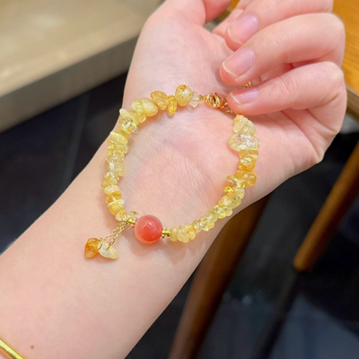 天然黄水晶碎碎冰手链女款不规则串珠招财玛瑙转运珠礼物送女友