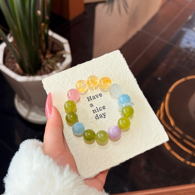 天然多宝岫玉海蓝宝水晶手串女款手链轻奢精致马卡龙色手链饰品