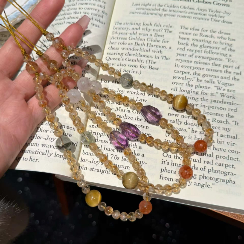 原创设计天然水晶黄塔晶手机挂绳手腕款防丢包包挂件车挂钥匙挂