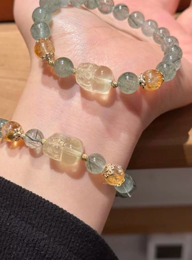 天然水晶多宝手串绿发晶貔貅手链招财转运女手饰古风手工饰品