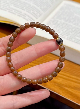 天然糖玉和田玉手串女款单圈叠戴手链焦糖色小众显白手饰送女友