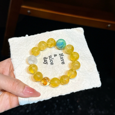 天然黄萤石手链女款招财转运黄胶花手串送女友礼物水晶黄手串