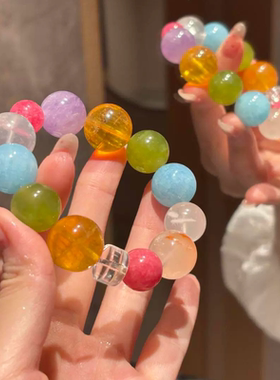 天然水晶多宝手串多巴胺海蓝宝手链招财转运粉晶女简约手工饰品