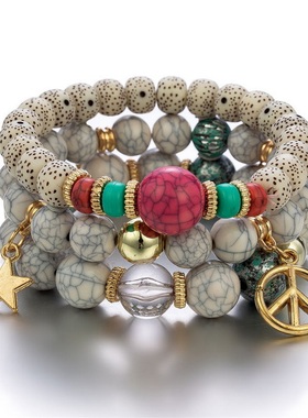 【珠黛饰品】欧美手链复古手工diy串珠多层手链创意新款手串 四色