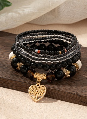 【珠黛饰品】欧美新款波西米亚生命树水晶多层串珠时尚手链 六色