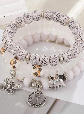 【珠黛饰品】波西米亚手圈创意女士中国风陶瓷多层串珠手链 七色