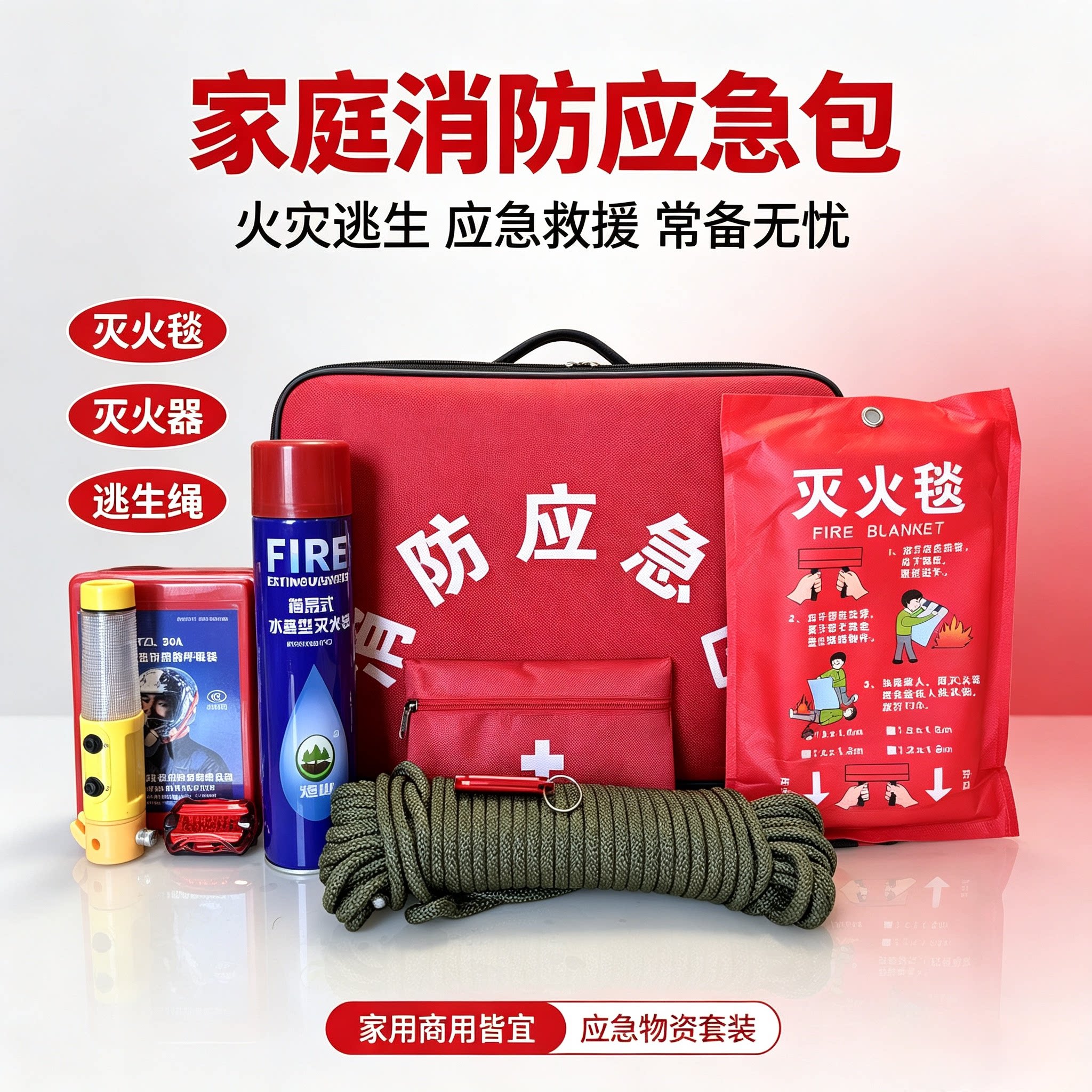 消防应急包灭火器逃生绳酒店宾馆应急救援包家用出租房消防套装