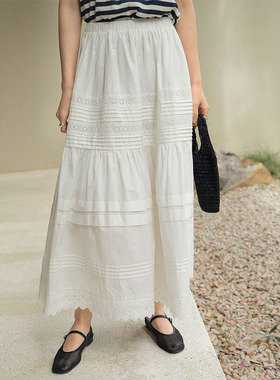 PIXIE MARKET 25春夏 立体刺绣镂空花边可调节松紧半身裙长裙女