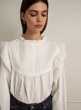 官网代购PIXIE MARKET正品BABYDOLL EYELET SHIRT海军风娃娃衫