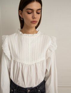 官网代购PIXIE MARKET正品BABYDOLL EYELET SHIRT海军风娃娃衫