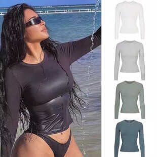 美国代购SKIMS卡戴珊弹力舒适修身长袖上衣T恤COTTON JERSEY LONG