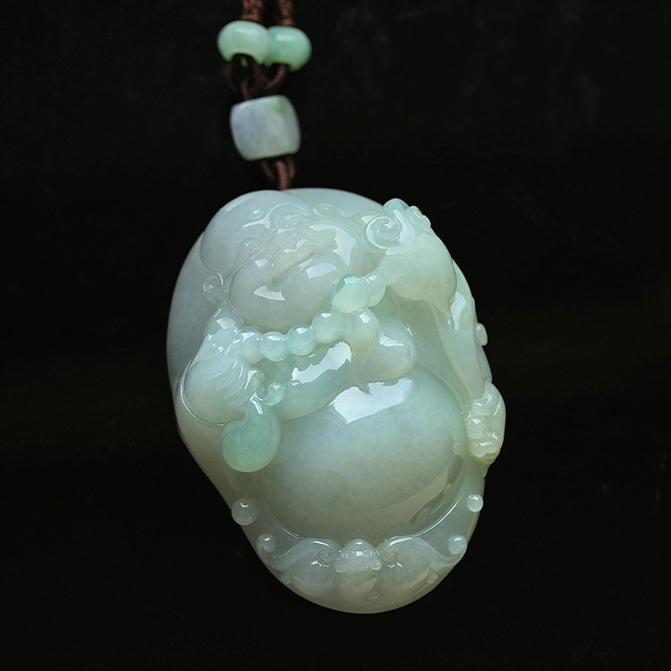 糯冰种绿紫翡翠布袋弥勒佛公俏色手把件缅甸玉石天然A货收藏 0286