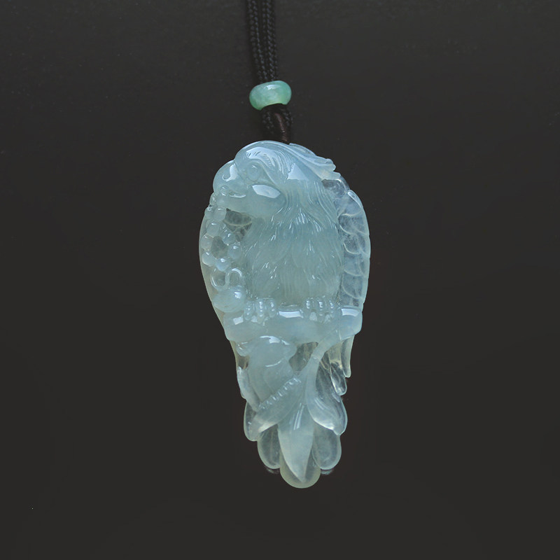 冰种翡翠鹦鹉挂件缅甸玉石花鸟吊坠英明神武天然A货珠宝证书 0112