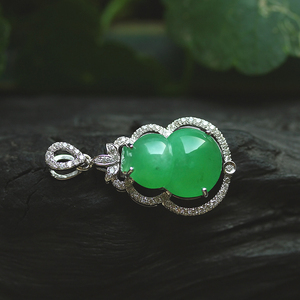 冰种阳绿翡翠葫芦挂件满绿吊坠缅甸玉石18K金钻天然珠宝证书 0932