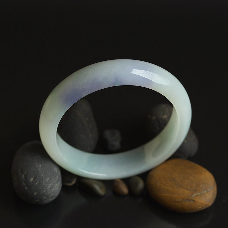 春带彩紫罗兰绿翡翠手镯糯彩色天然a货缅甸玉石镯子61大圈口 0882