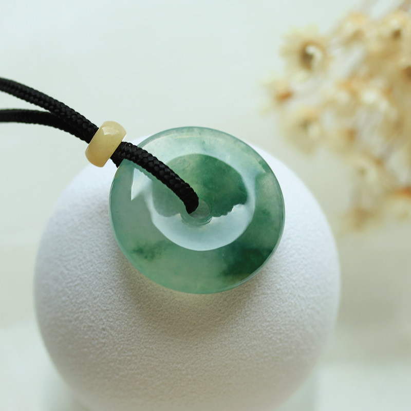 冰种蓝绿花翡翠平安扣怀古挂件缅甸玉石吊坠天然A货珠宝证书 058