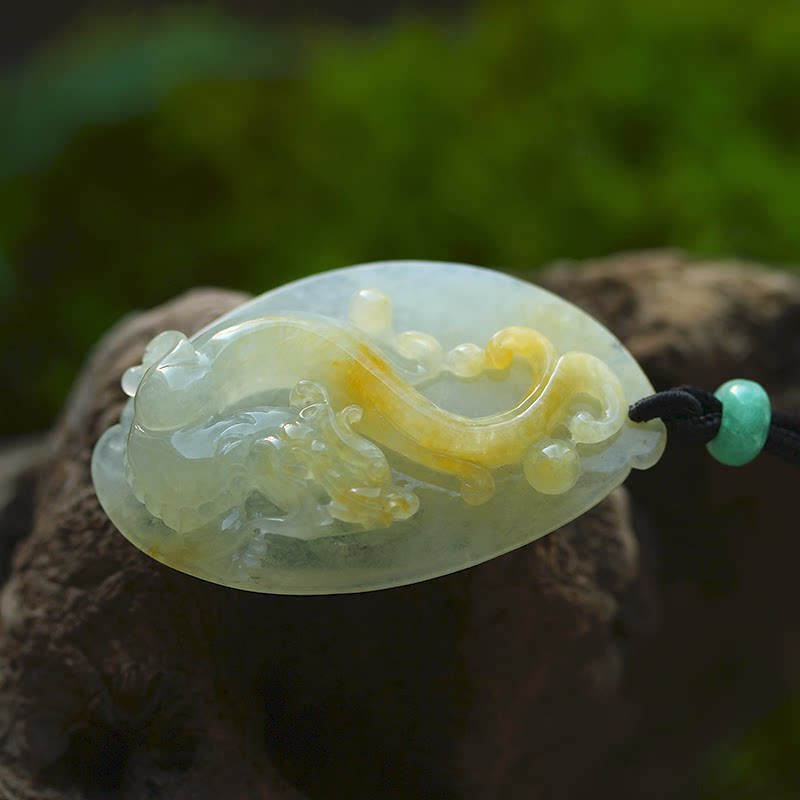 天然鸡油黄翡翠a货生肖螭虎龙挂件貔貅吊坠糯冰种缅甸玉石 0269