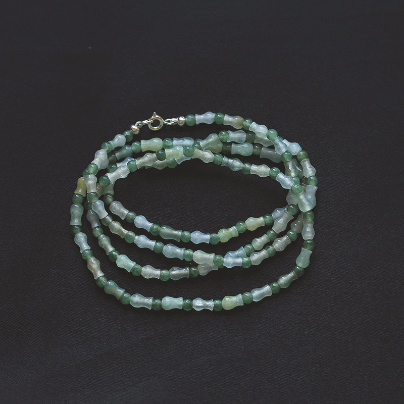 冰种翡翠小花瓶项链缅甸玉石圆珠链925银天然A货珠宝首饰证书 a21