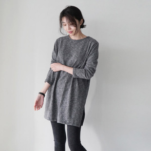 圆领长袖 新款 直筒百搭宽松打底T恤G2599 女装 韩版