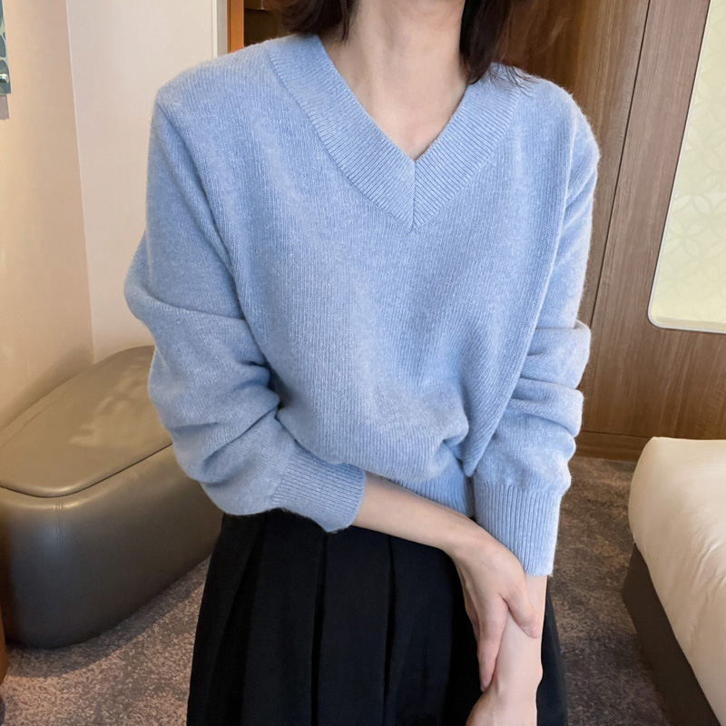 现货！女装兔毛毛衣羊毛毛衣V领短款针织衫秋季冬季毛衣女