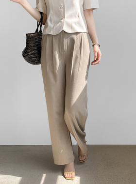 11774休闲西装裤宽松阔腿仕女纯色舒适松紧腰韩国进口西装裤