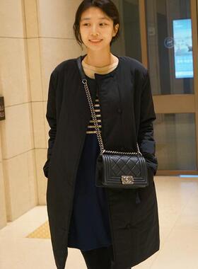 现货 女装夹棉外套棉服圆领秋冬中长款简约外套棉衣G1356