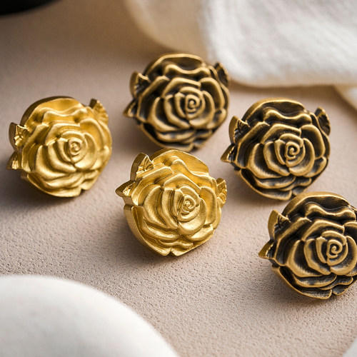 法式复古玫瑰花黄铜创意单孔拉手