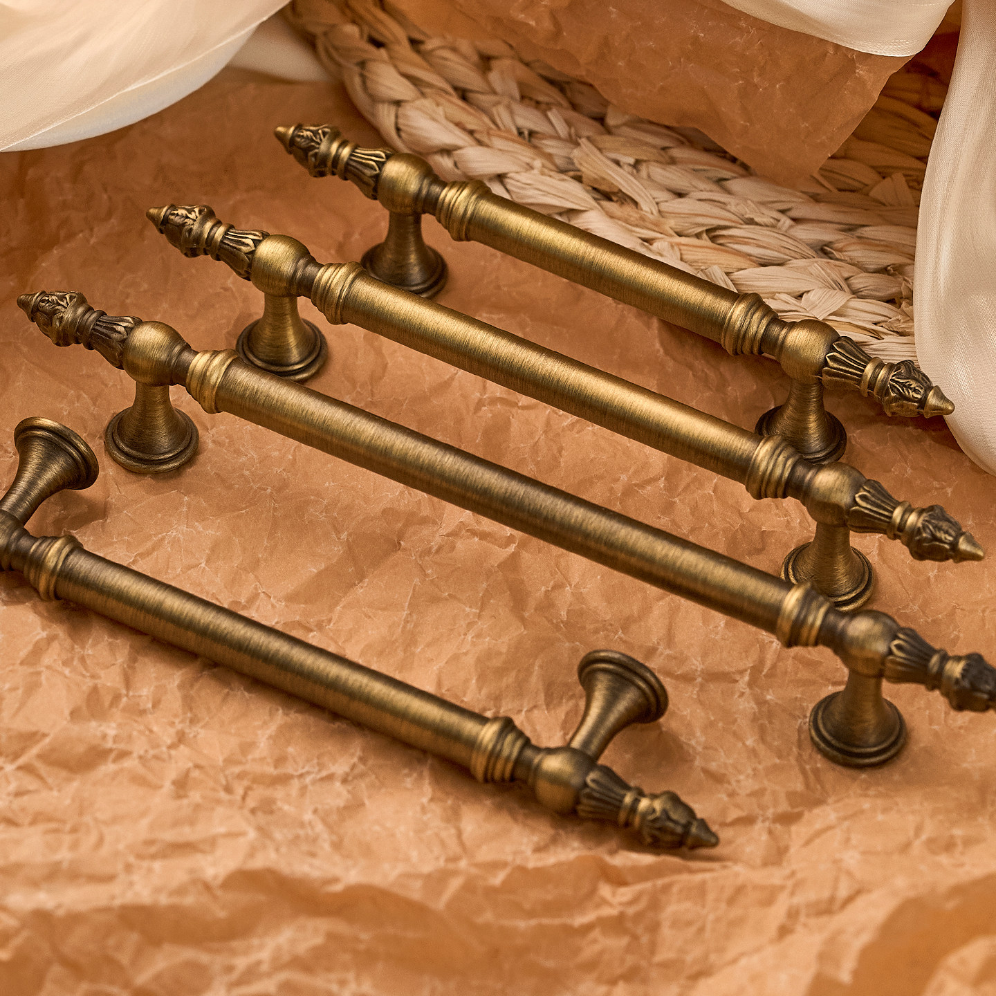 黄铜复古法式柜门拉手衣柜门抽屉橱柜轻奢家具纯铜古铜色柜子把手