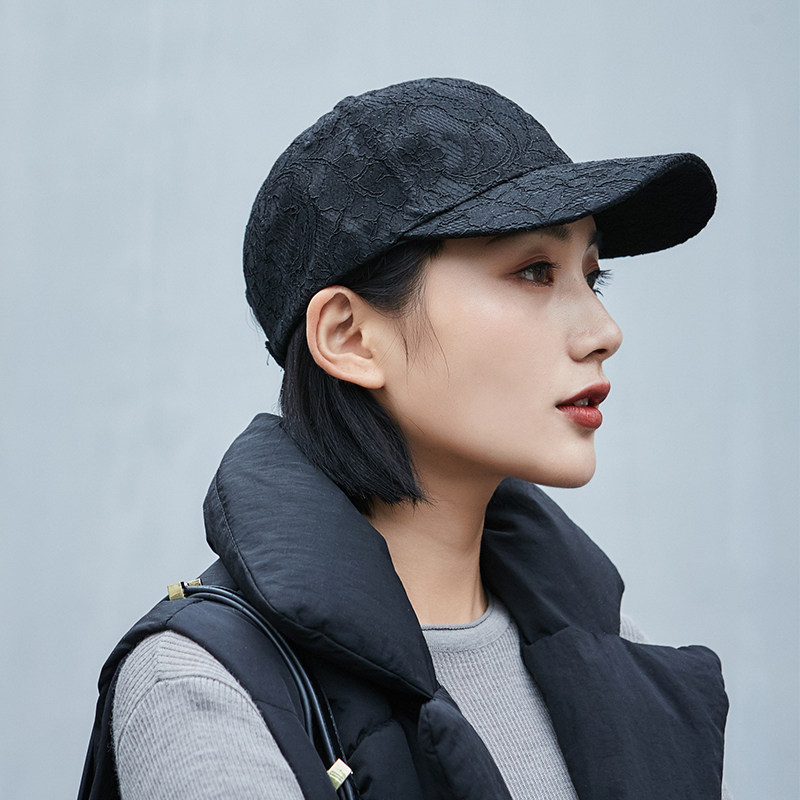 蕾丝棒球帽女韩版防晒遮脸百搭潮人2025新款鸭舌帽时尚黑色帽子女