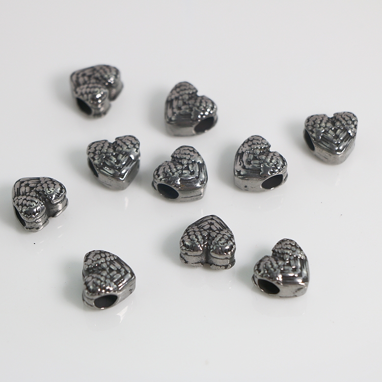 不锈钢通孔心形珠 手链项链串珠 翅膀桃心花形珠 diy饰品配件