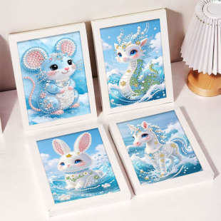 钻石画DIY手工制作卡通动物图案儿童创意粘贴画框装裱画