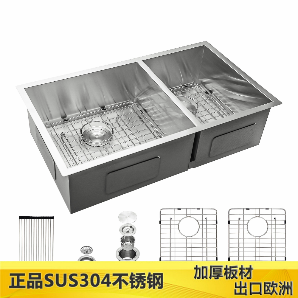 80x43 87x42 85x45厨房304不锈钢手工水槽双槽洗菜盆洗碗池加橱柜