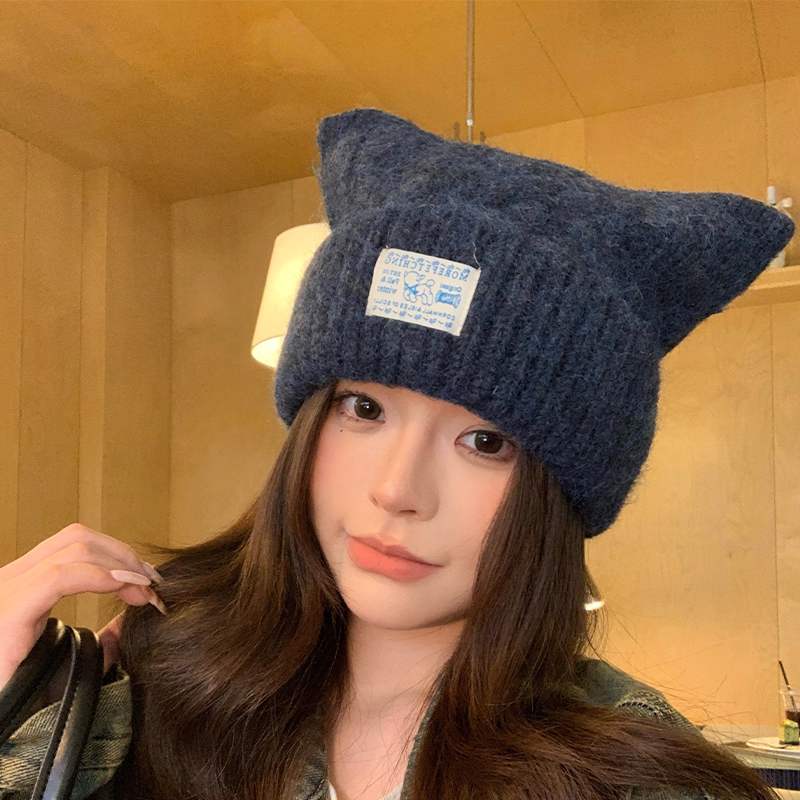 秋冬猫耳针织帽女保暖防风显脸小