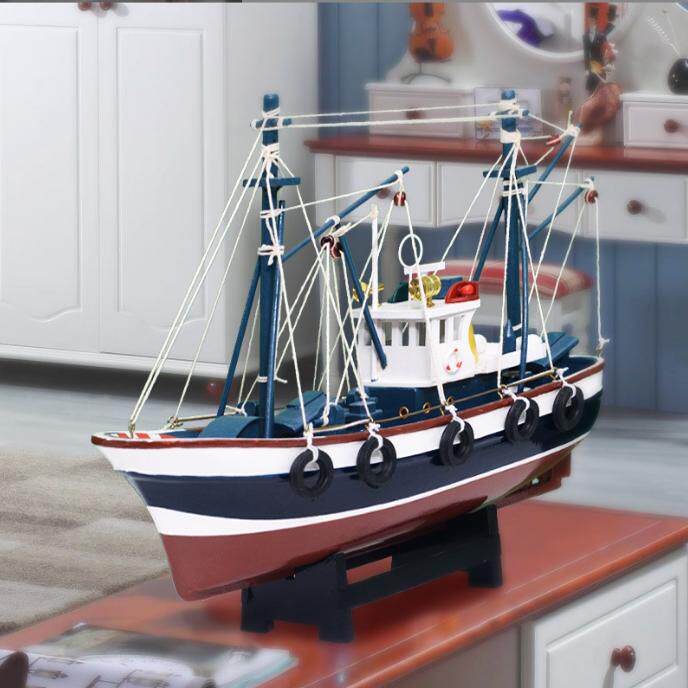 一帆风顺渔船模型仿真木船摆件家居装饰工艺船友谊的小船生日礼物
