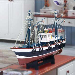 一帆风顺渔船模型仿真木船摆件家居装饰工艺船友谊的小船生日礼物