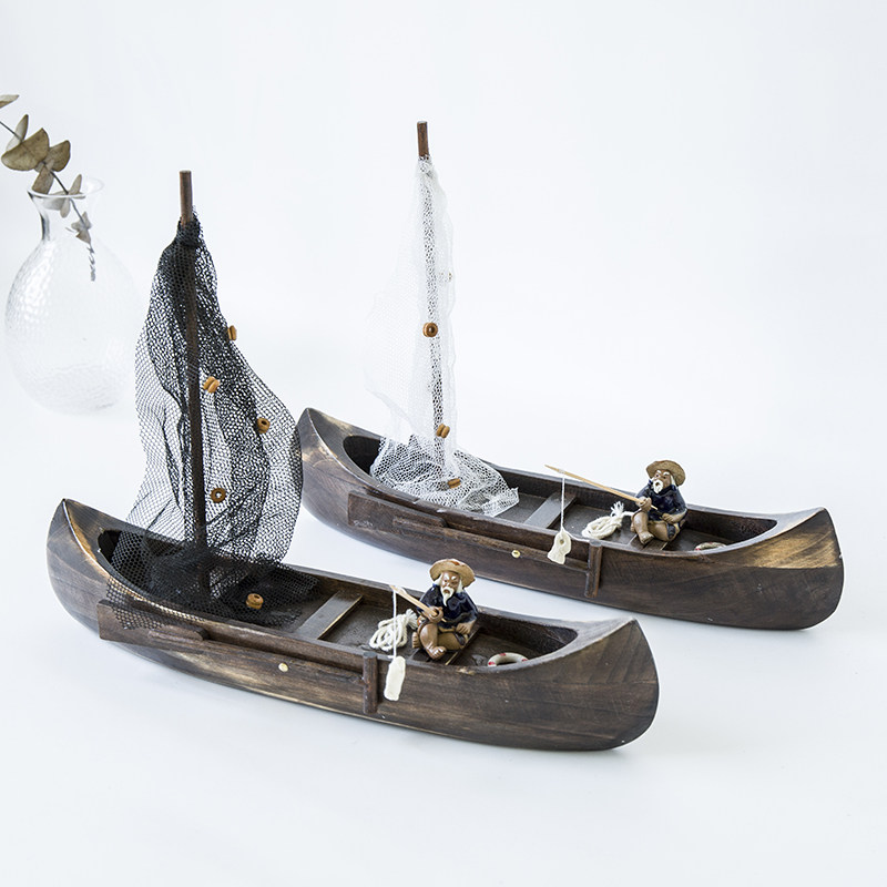 实木实心乌篷船江南水乡船手工实木船模造景可下水渔家装饰小木船