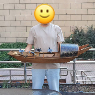 1米乌篷船模型摆件江南水乡船模木船工艺品仿古手划摇橹木船道具