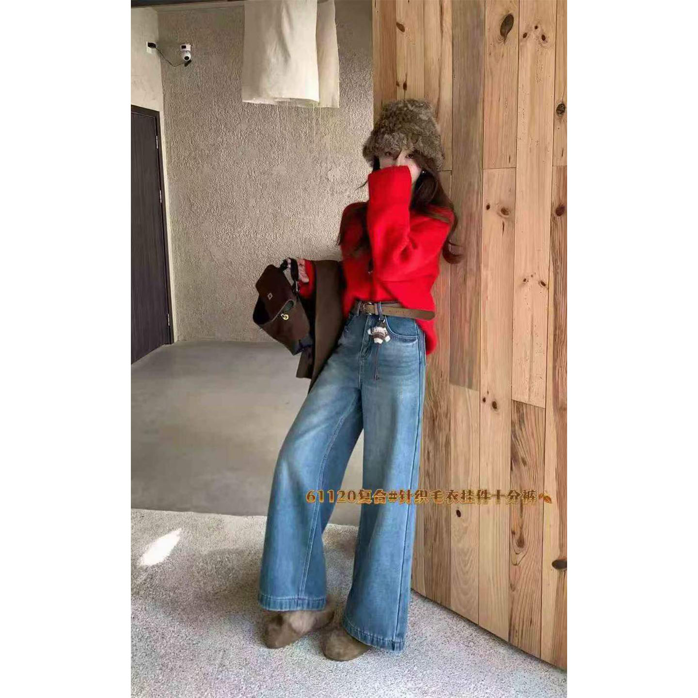 加厚复合绒直筒裤女十分裤阔腿裤