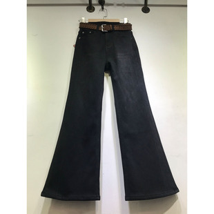 休闲长裤 弹力牛仔裤 8631 女2025冬季 E野视角黑色加绒加厚微喇叭裤